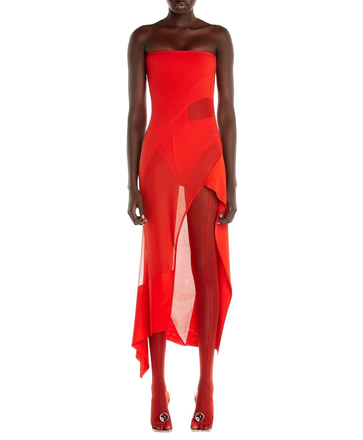 RED // Bustier see-through knitted dress
