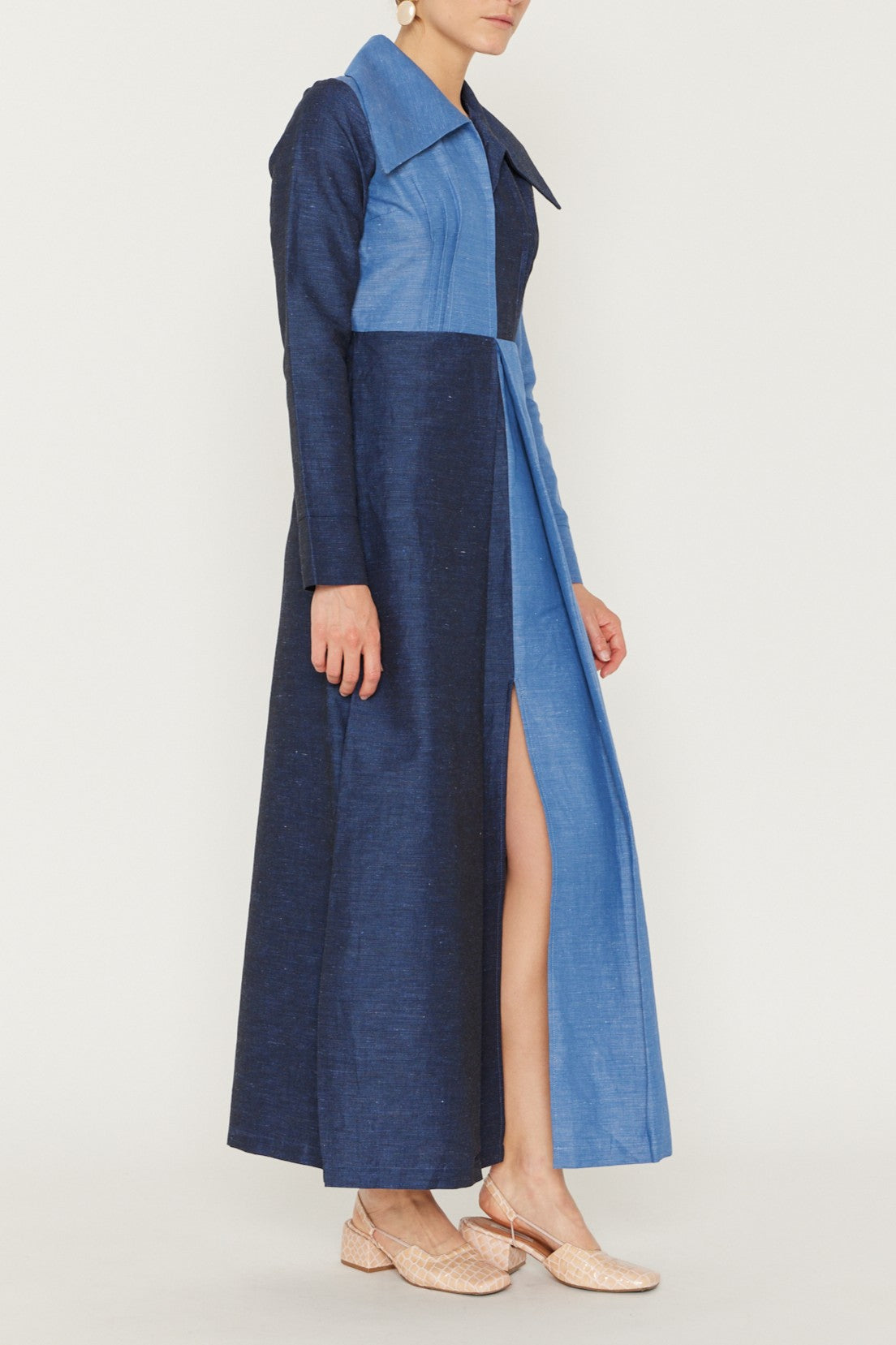 DENIM URS DRESS STRIPES robe longue rayée avec col