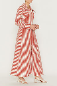 TERRACOTTA URS DRESS STRIPES robe longue rayée avec col