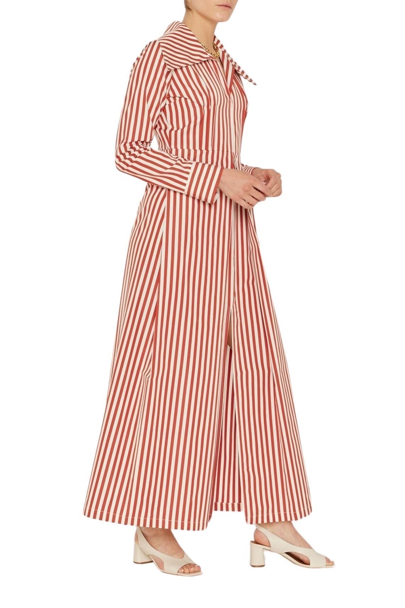 TERRACOTTA URS DRESS STRIPES robe longue rayée avec col
