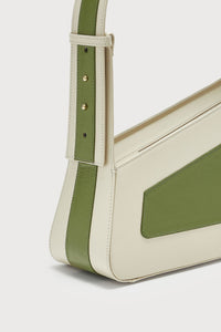 OLIVE & OFF-WHITE ALBERT FRAMED MEDIUM Sac matelassé en cuir asymétrique
