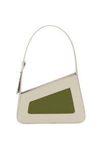 OLIVE & OFF-WHITE ALBERT FRAMED MEDIUM Sac matelassé en cuir asymétrique