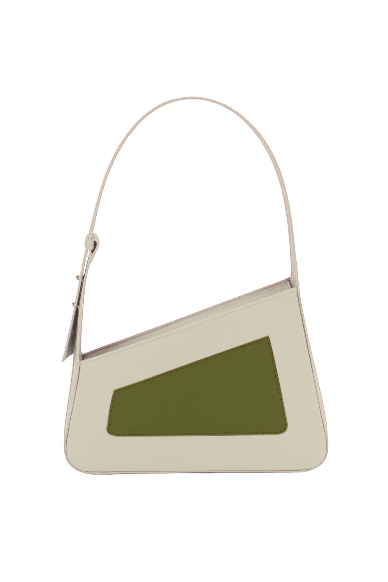 OLIVE & OFF-WHITE ALBERT FRAMED MEDIUM Sac matelassé en cuir asymétrique
