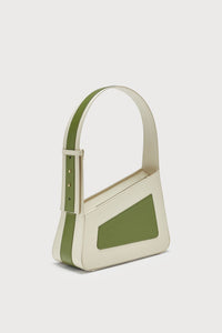OLIVE & OFF-WHITE ALBERT FRAMED MEDIUM Sac matelassé en cuir asymétrique