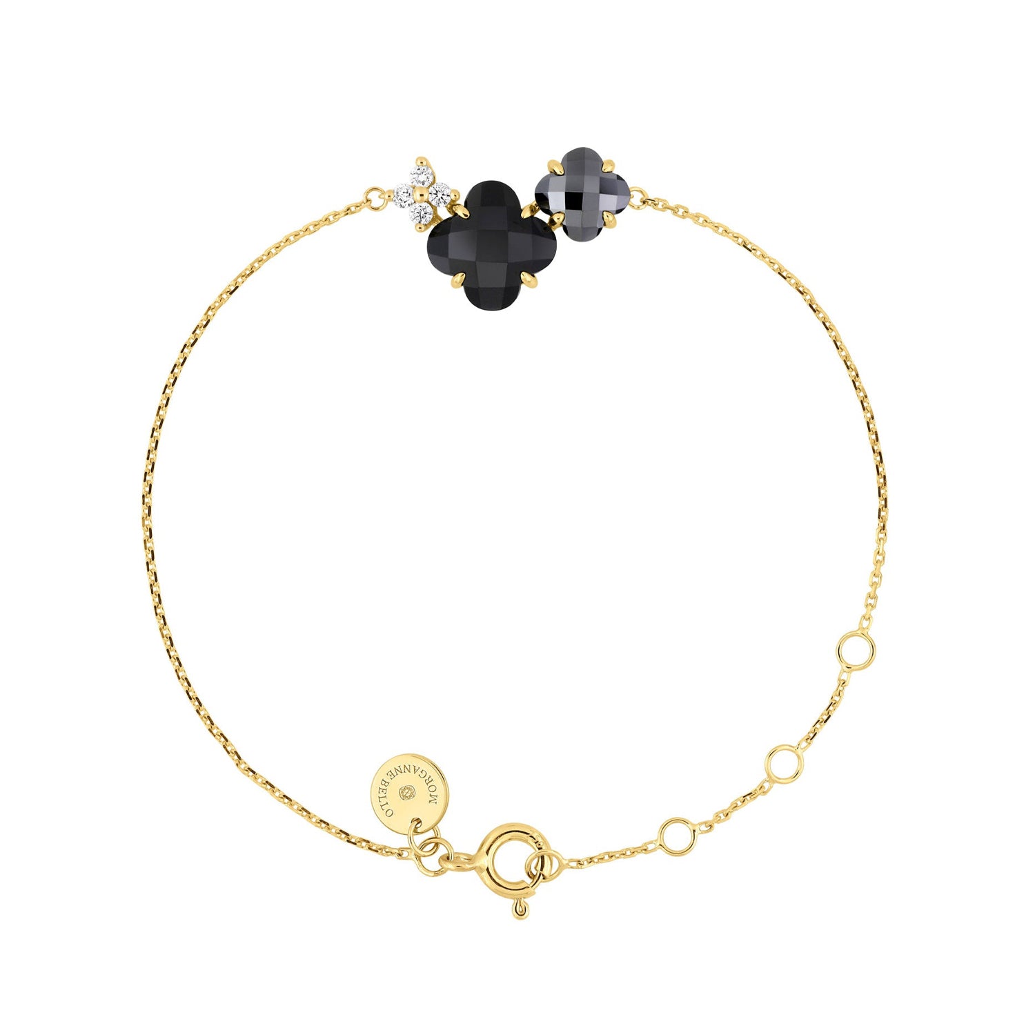 Bracelet Bouquet en or jaune & Onyx et Hematite - Noir & Métal Argenté