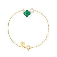 Yellow Gold & Agate and Moonstone Bouquet Bracelet - Green & White