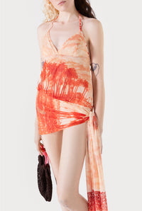 Robe courte asymétrique imprimée - Écru & Red