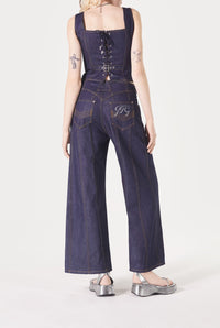 Corset boutonné en denim - Indigo
