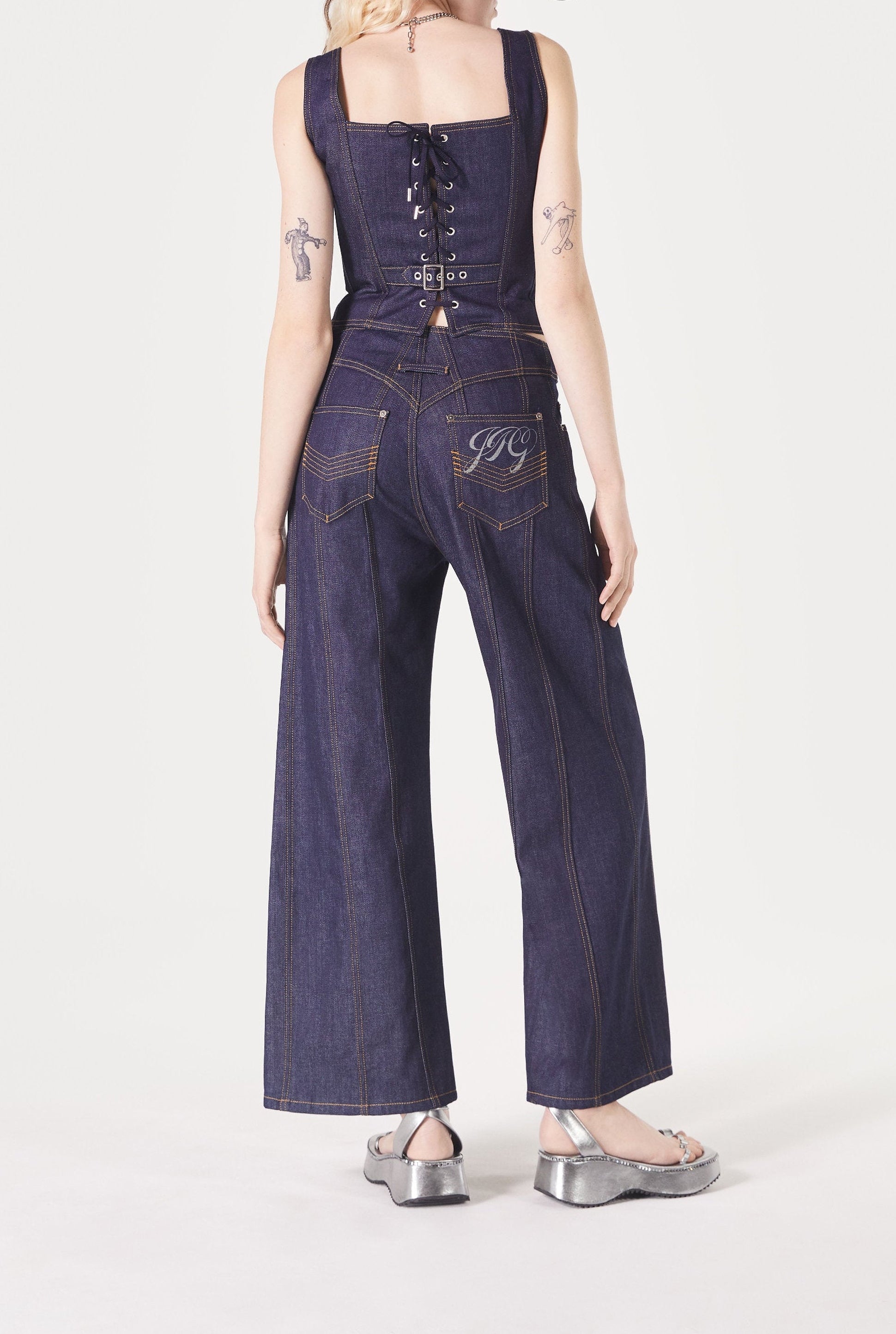 Corset boutonné en denim - Indigo