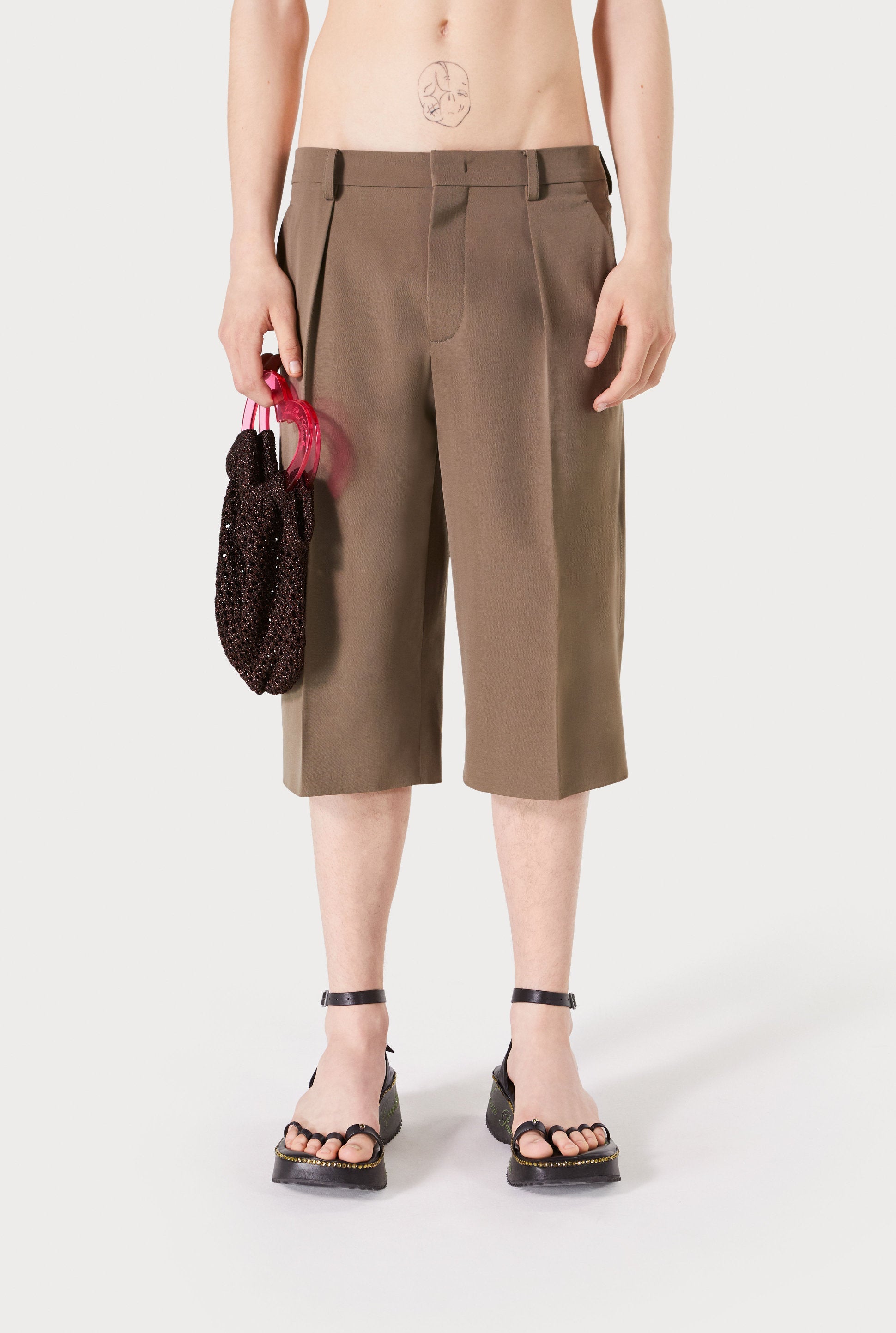 Bermuda à pinces en laine - Khaki