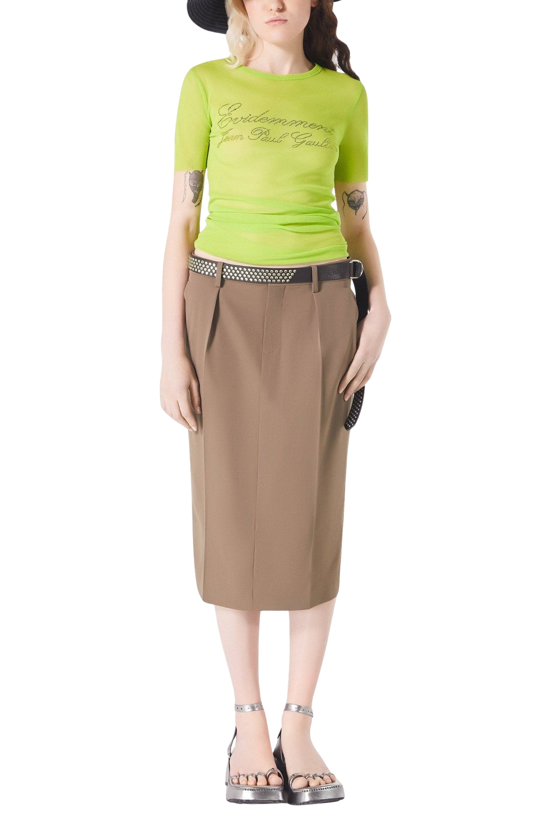 Jupe crayon en laine - Khaki