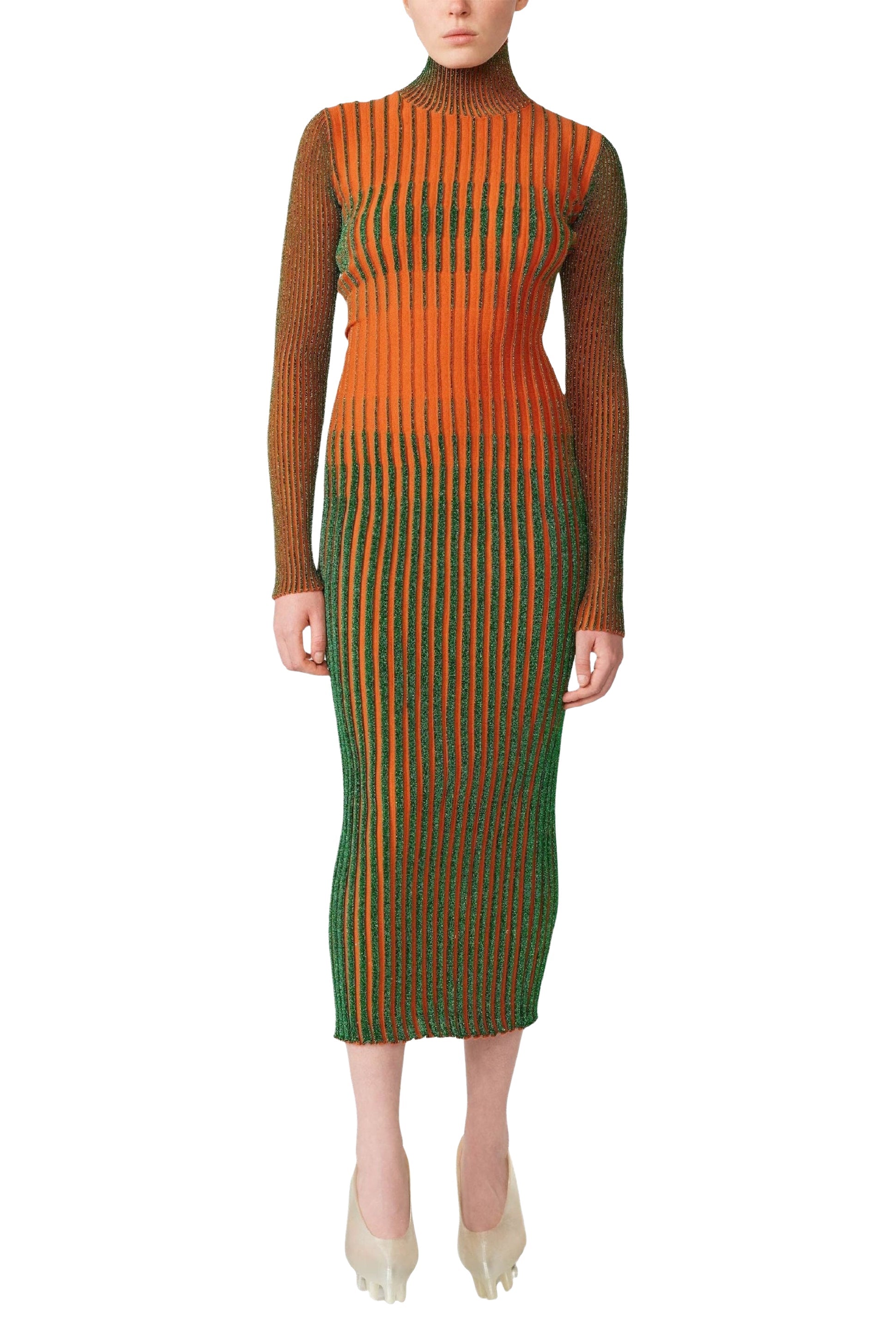 Robe Cyber à col roulé en laine - Orange & Green