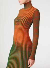 Robe Cyber à col roulé en laine - Orange & Green