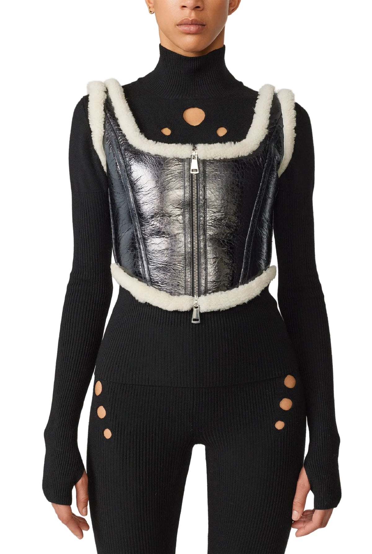 Corset Cyber en cuir - Black & Écru