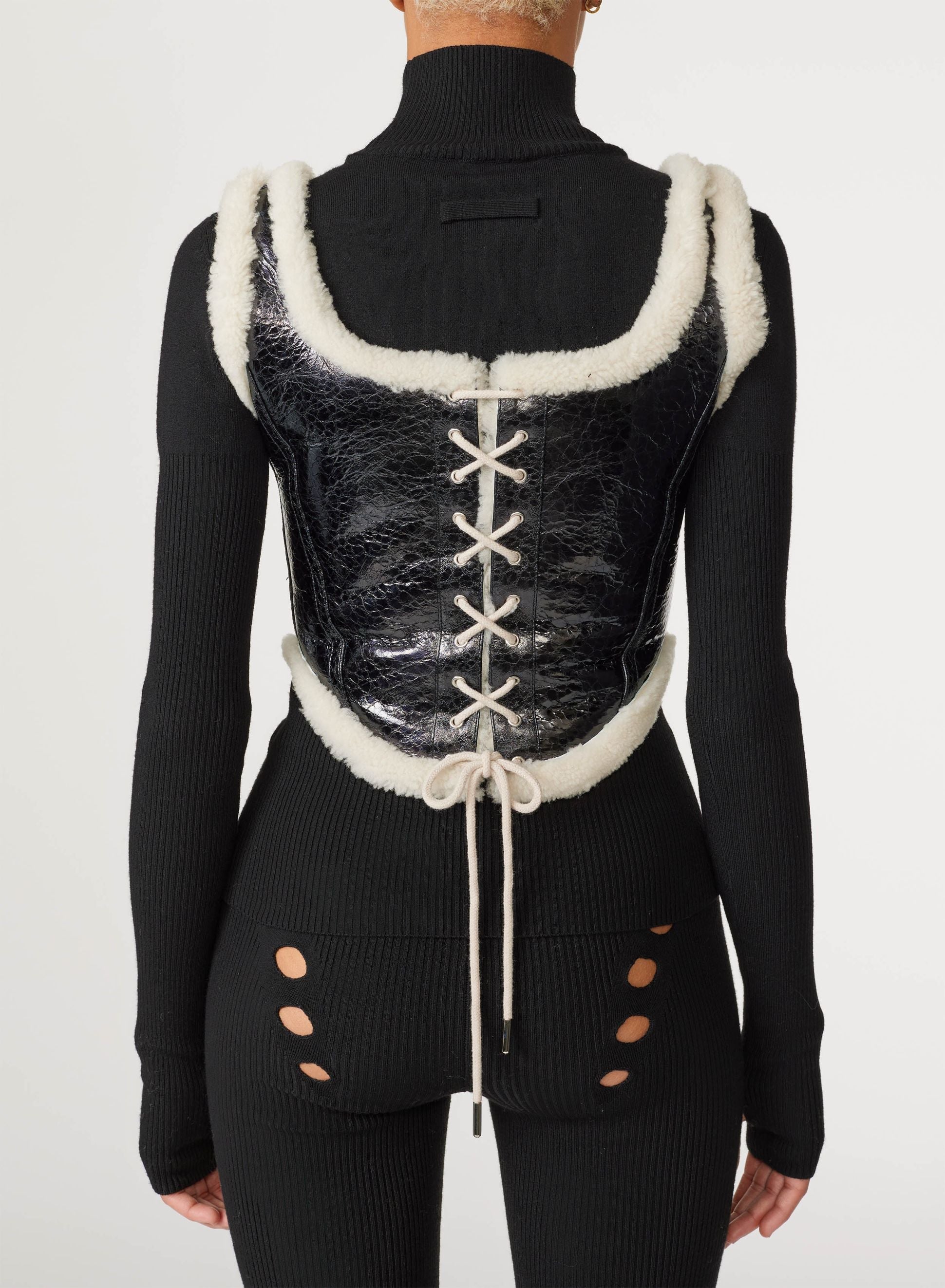 Corset Cyber en cuir - Black & Écru