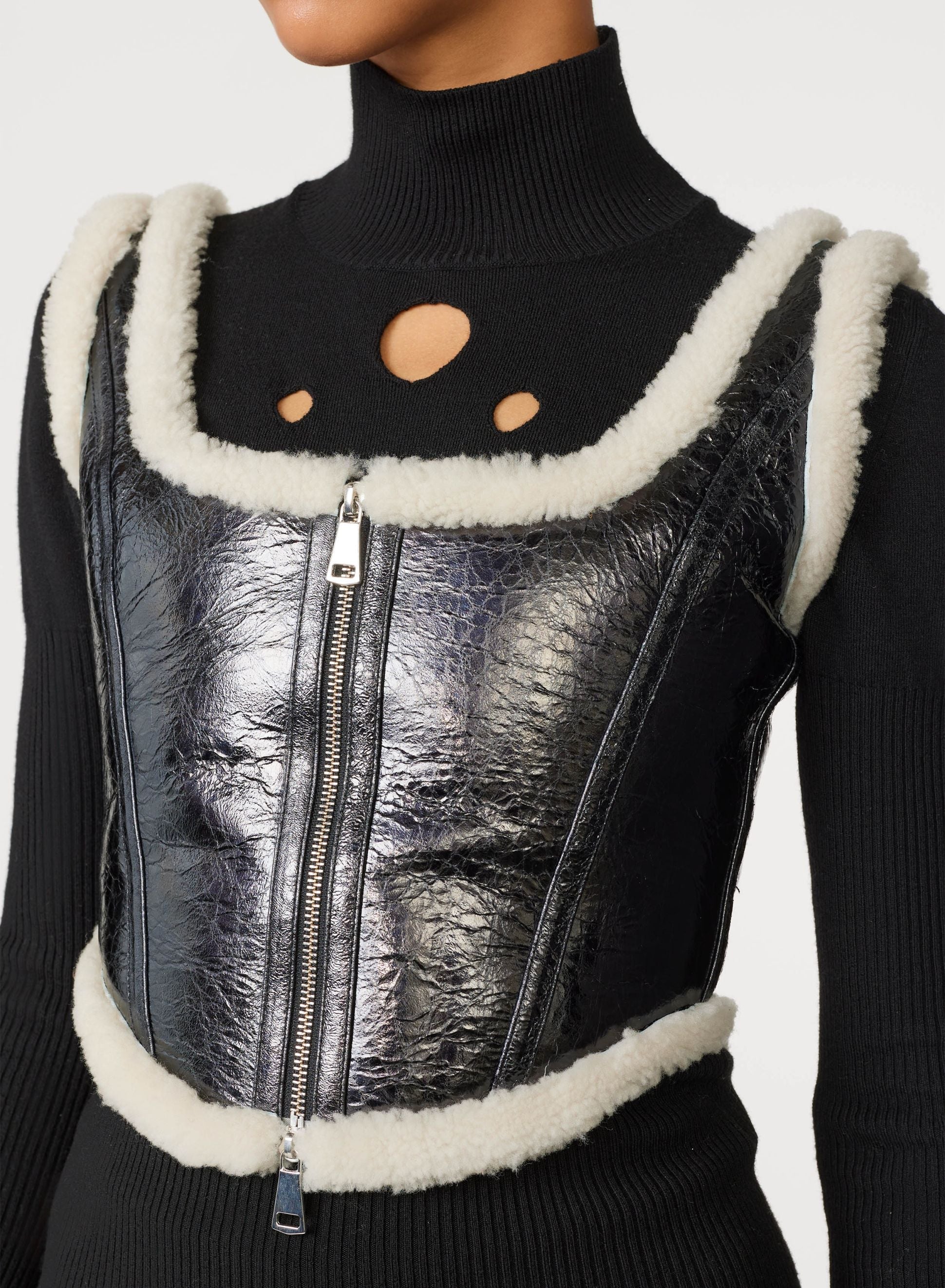 Corset Cyber en cuir - Black & Écru
