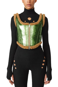 Corset Cyber en cuir - Beige & Green