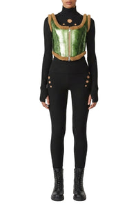 Corset Cyber en cuir - Beige & Green