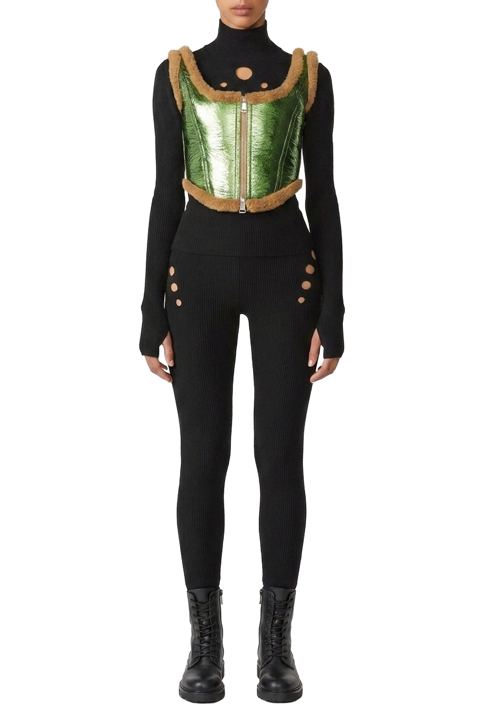 Corset Cyber en cuir - Beige & Green