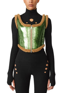 Corset Cyber en cuir - Beige & Green