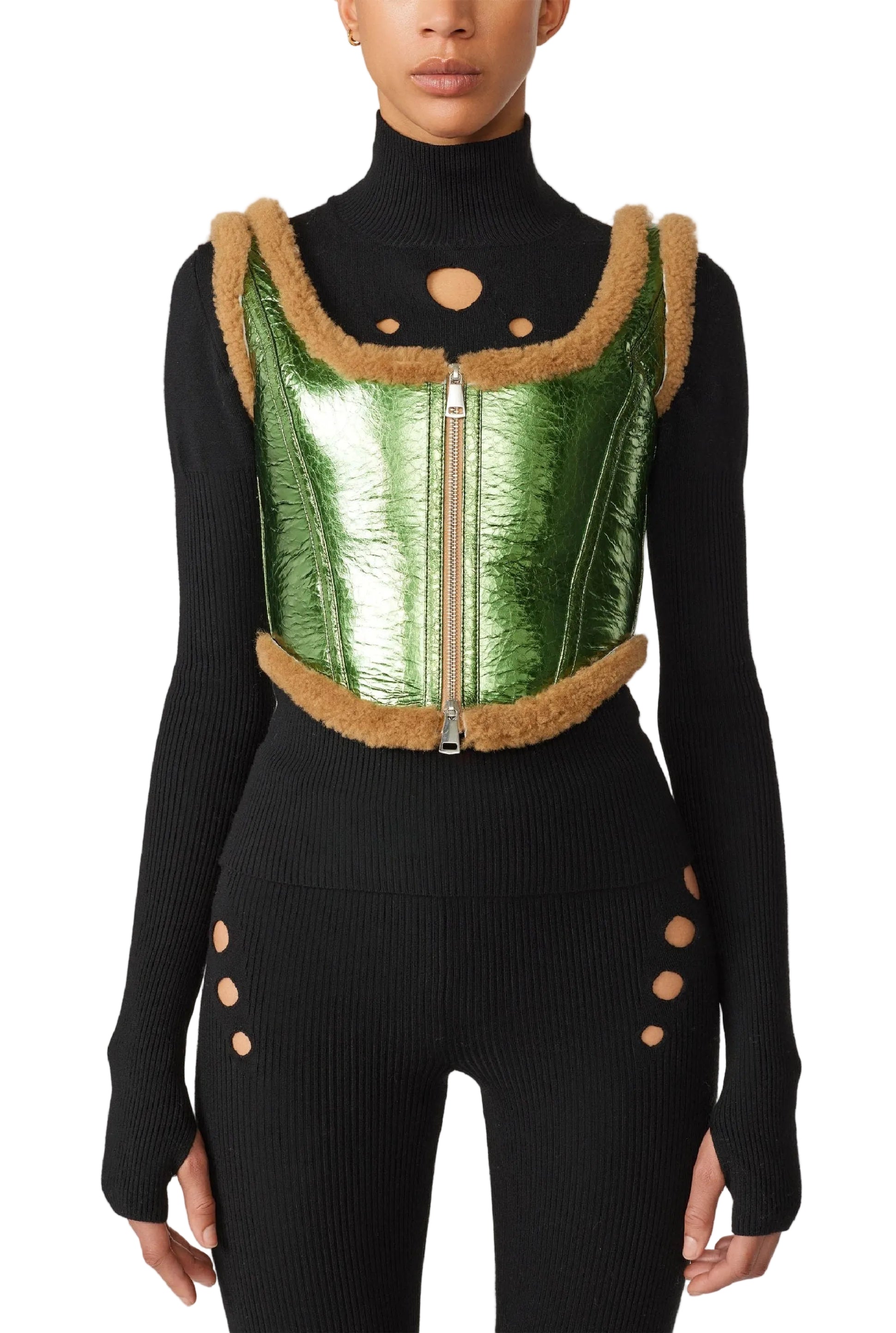 Corset Cyber en cuir - Beige & Green