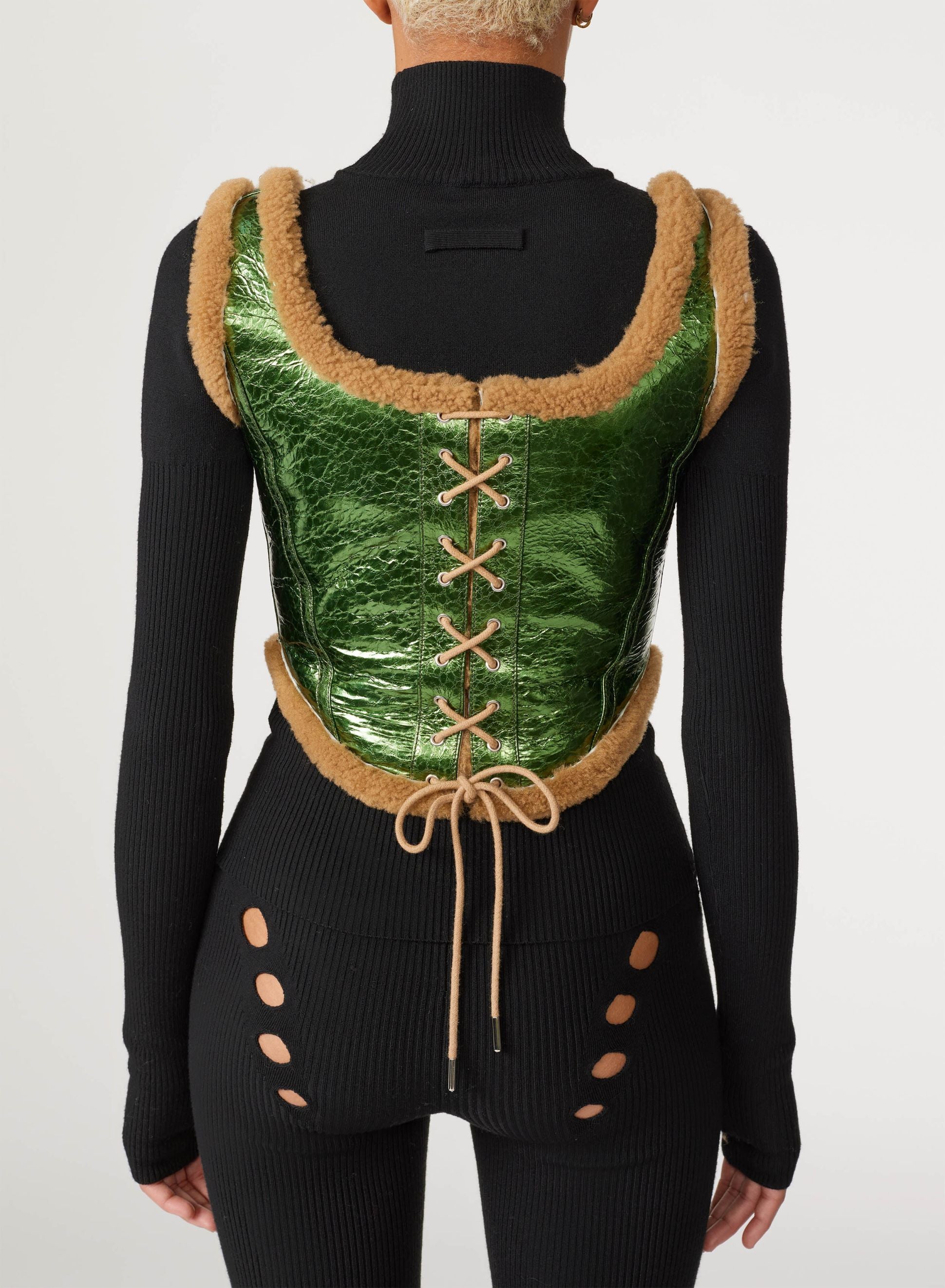 Corset Cyber en cuir - Beige & Green
