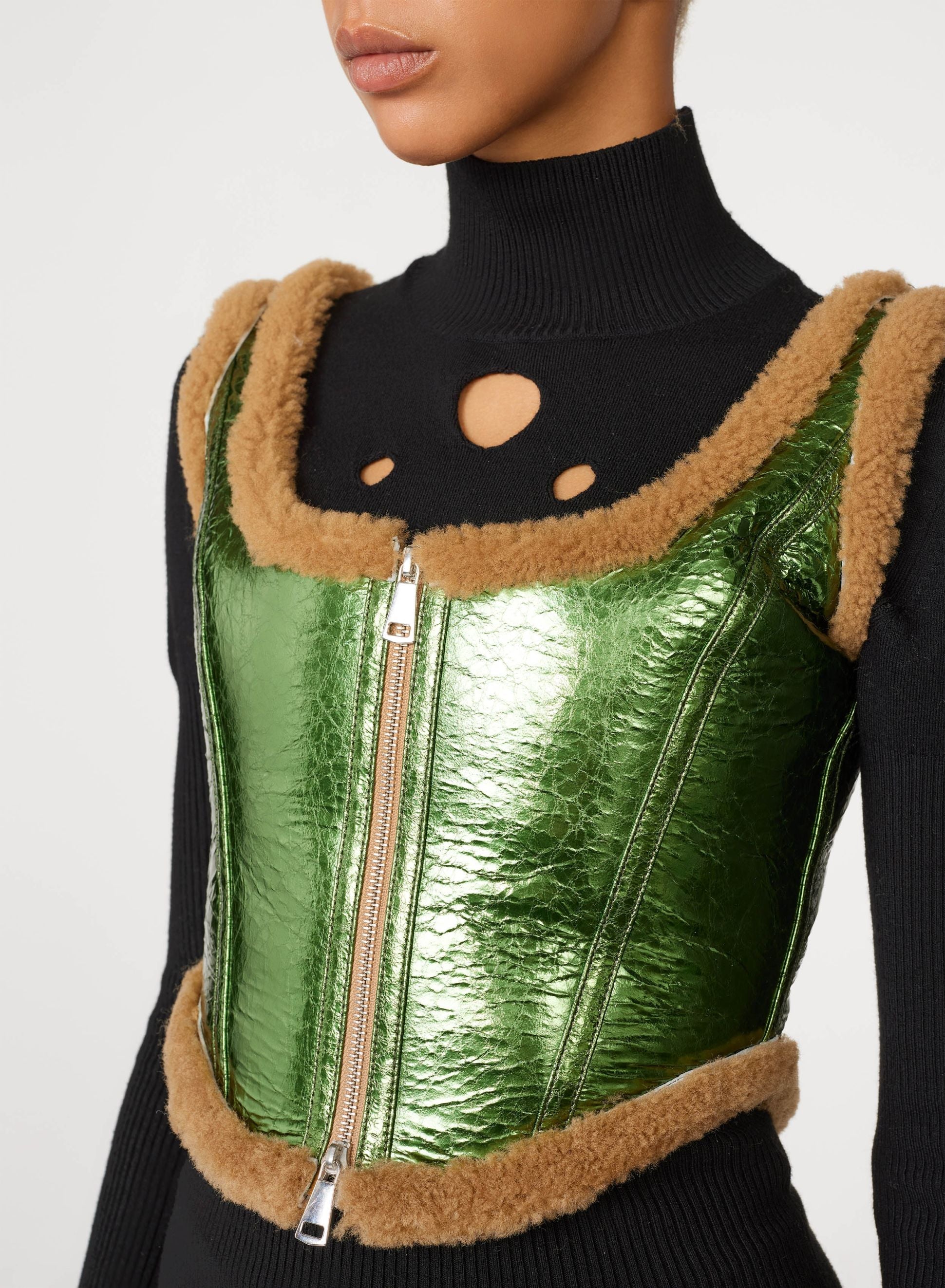 Corset Cyber en cuir - Beige & Green