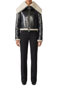 Veste bombardier Cyber en cuir - Black & Écru