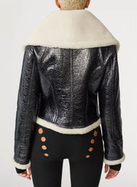 Veste bombardier Cyber en cuir - Black & Écru