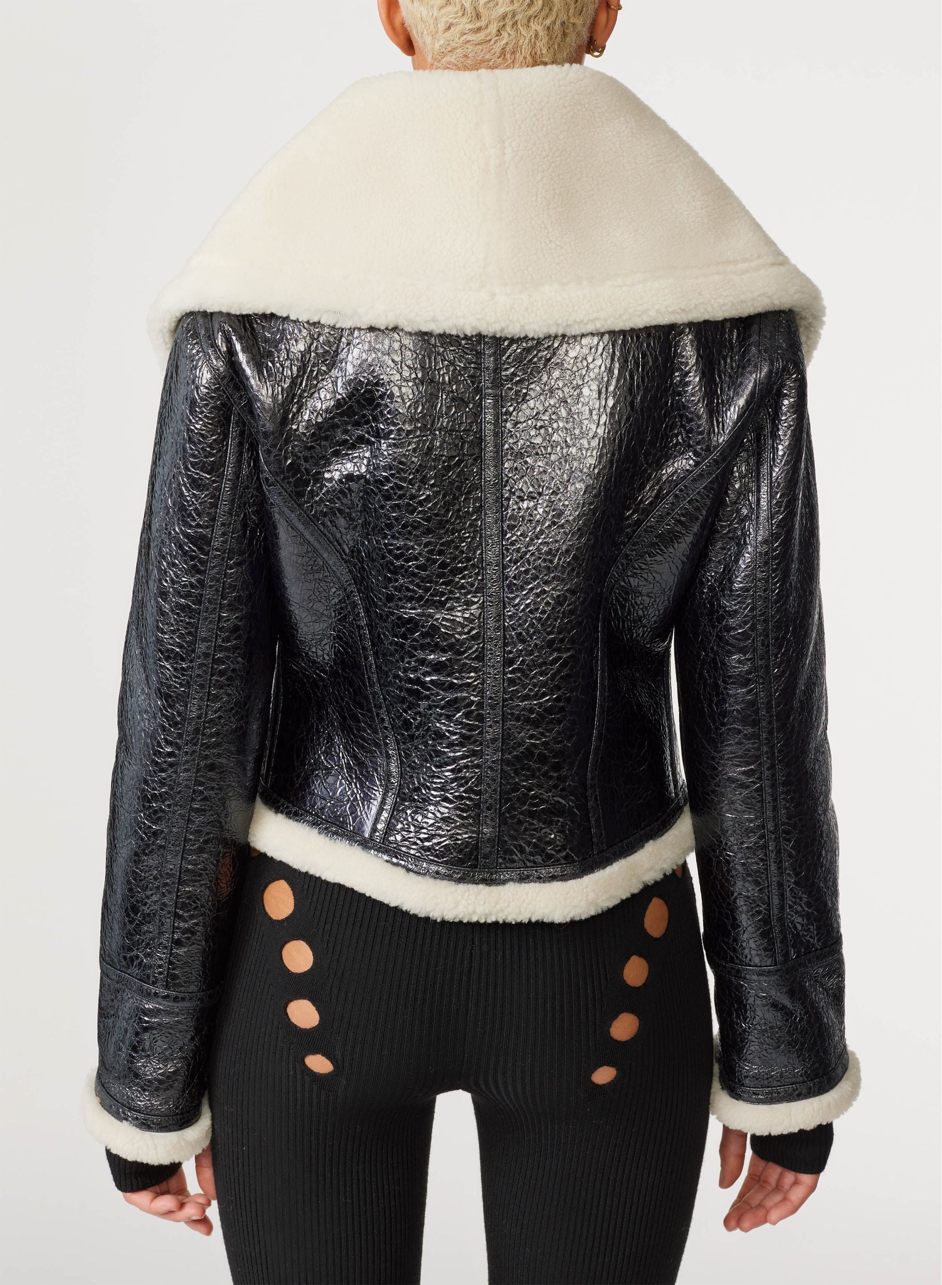 Veste bombardier Cyber en cuir - Black & Écru