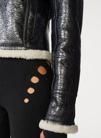 Veste bombardier Cyber en cuir - Black & Écru