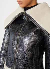 Veste bombardier Cyber en cuir - Black & Écru
