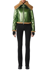 Veste bombardier Cyber en cuir - Beige & Green