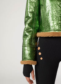 Veste bombardier Cyber en cuir - Beige & Green