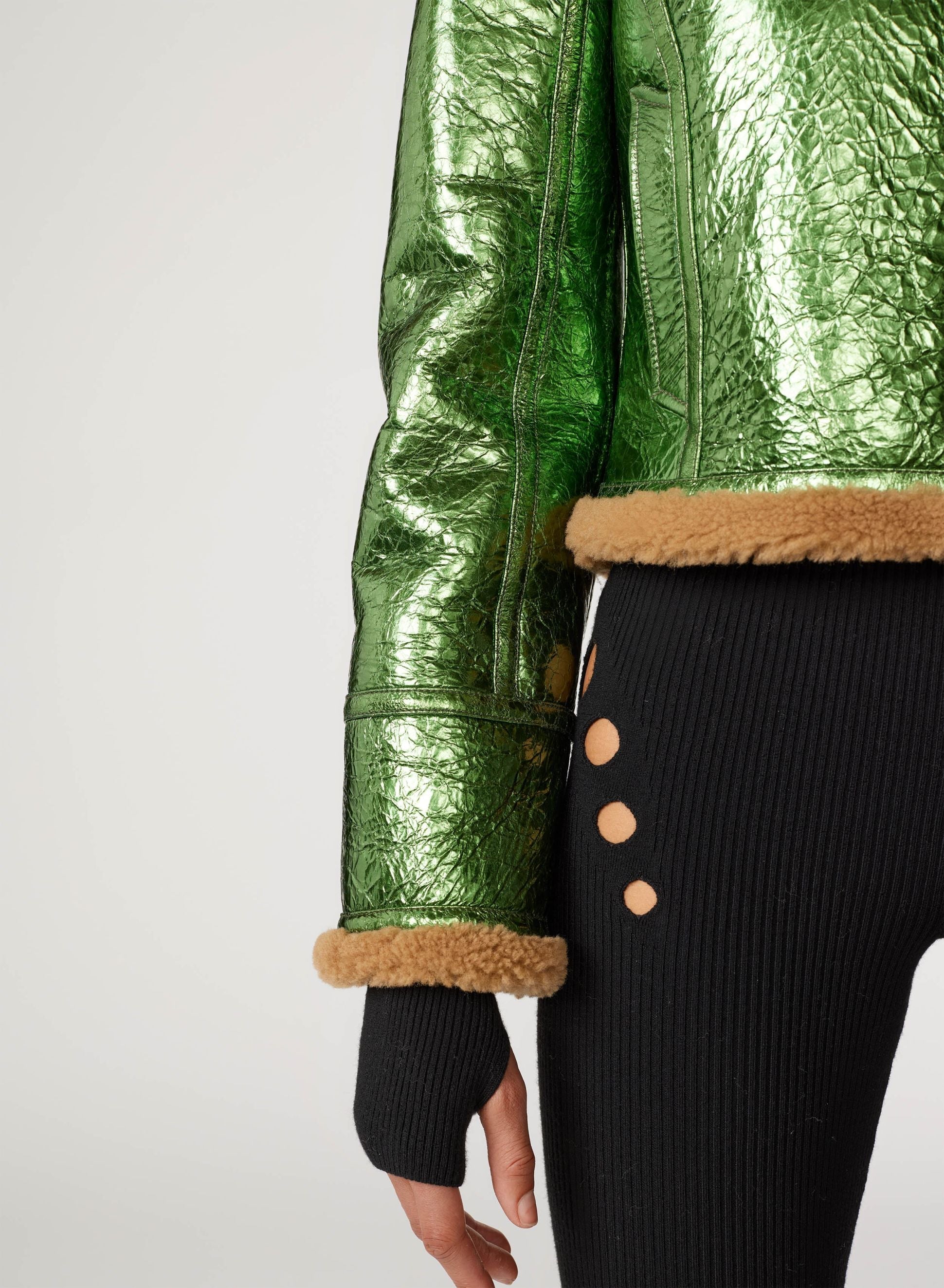 Veste bombardier Cyber en cuir - Beige & Green