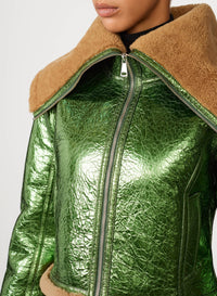 Veste bombardier Cyber en cuir - Beige & Green