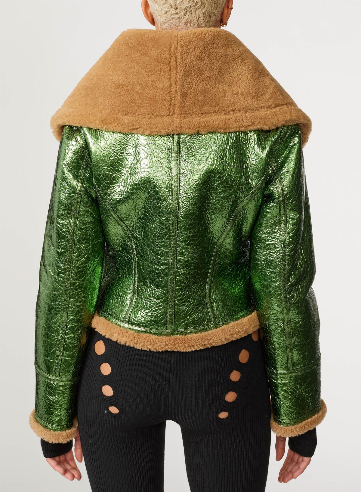Veste bombardier Cyber en cuir - Beige & Green