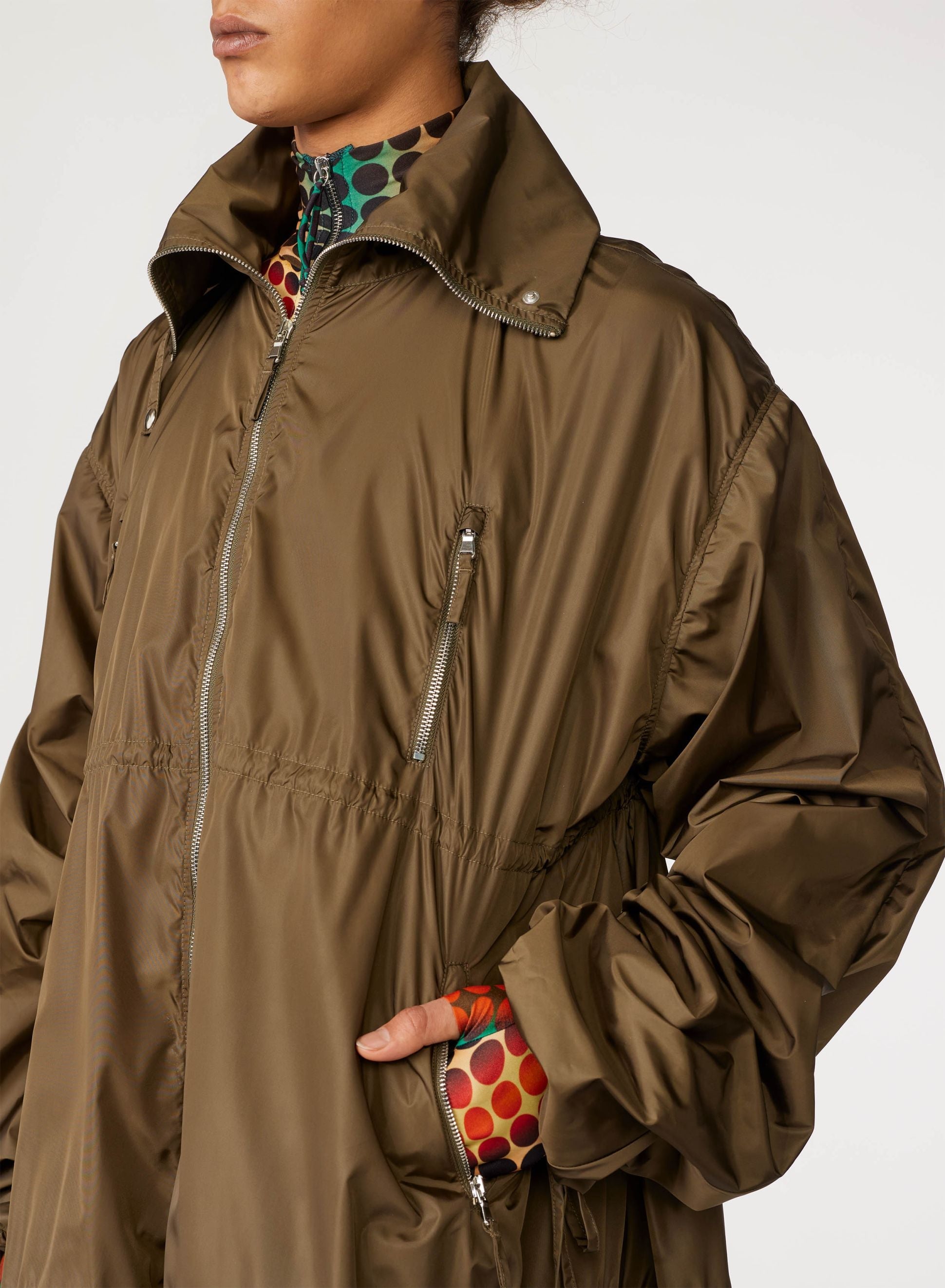Cyber long unisex down jacket with pockets - Khaki