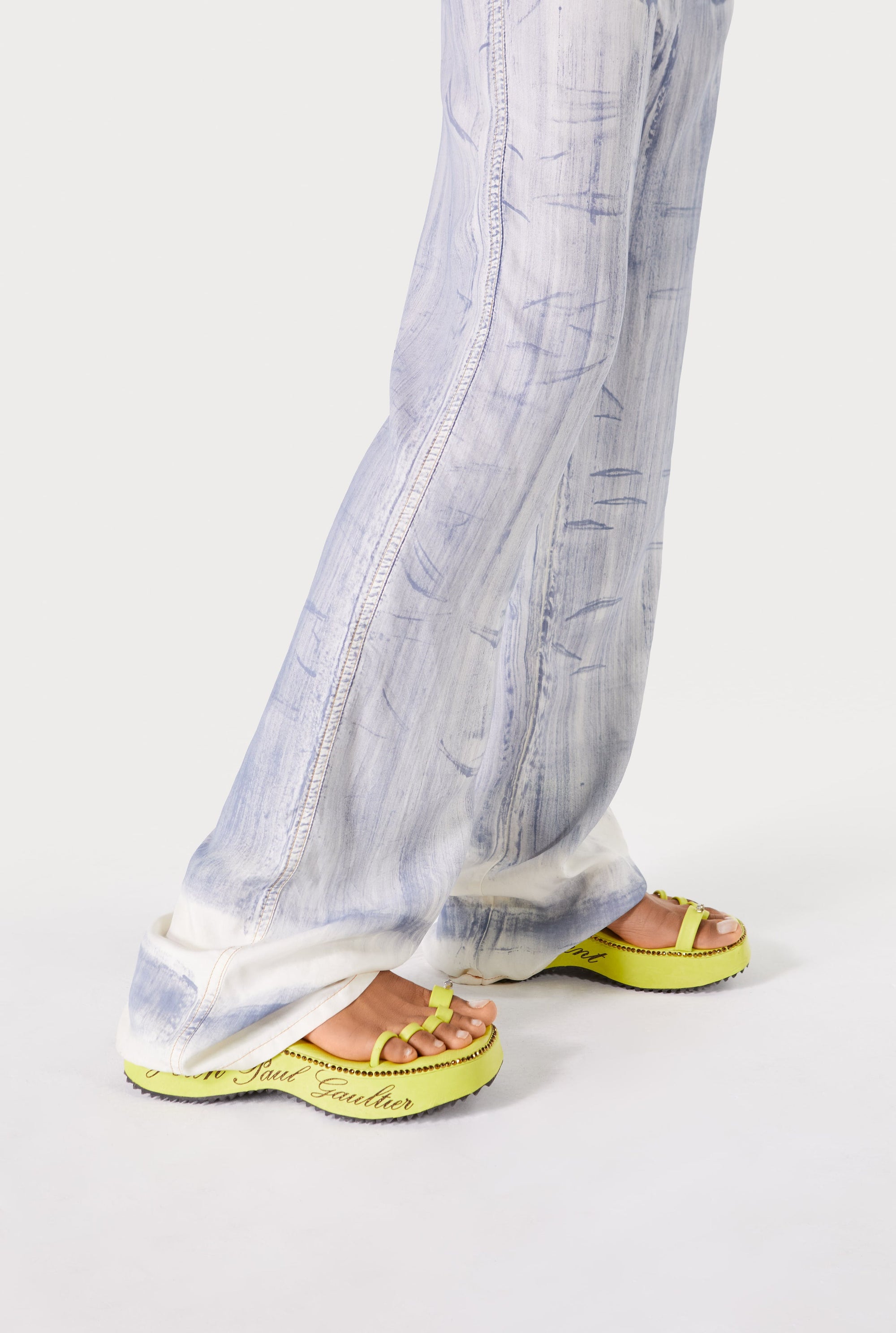 Pantalon imprimé en soie - Écru & Blue
