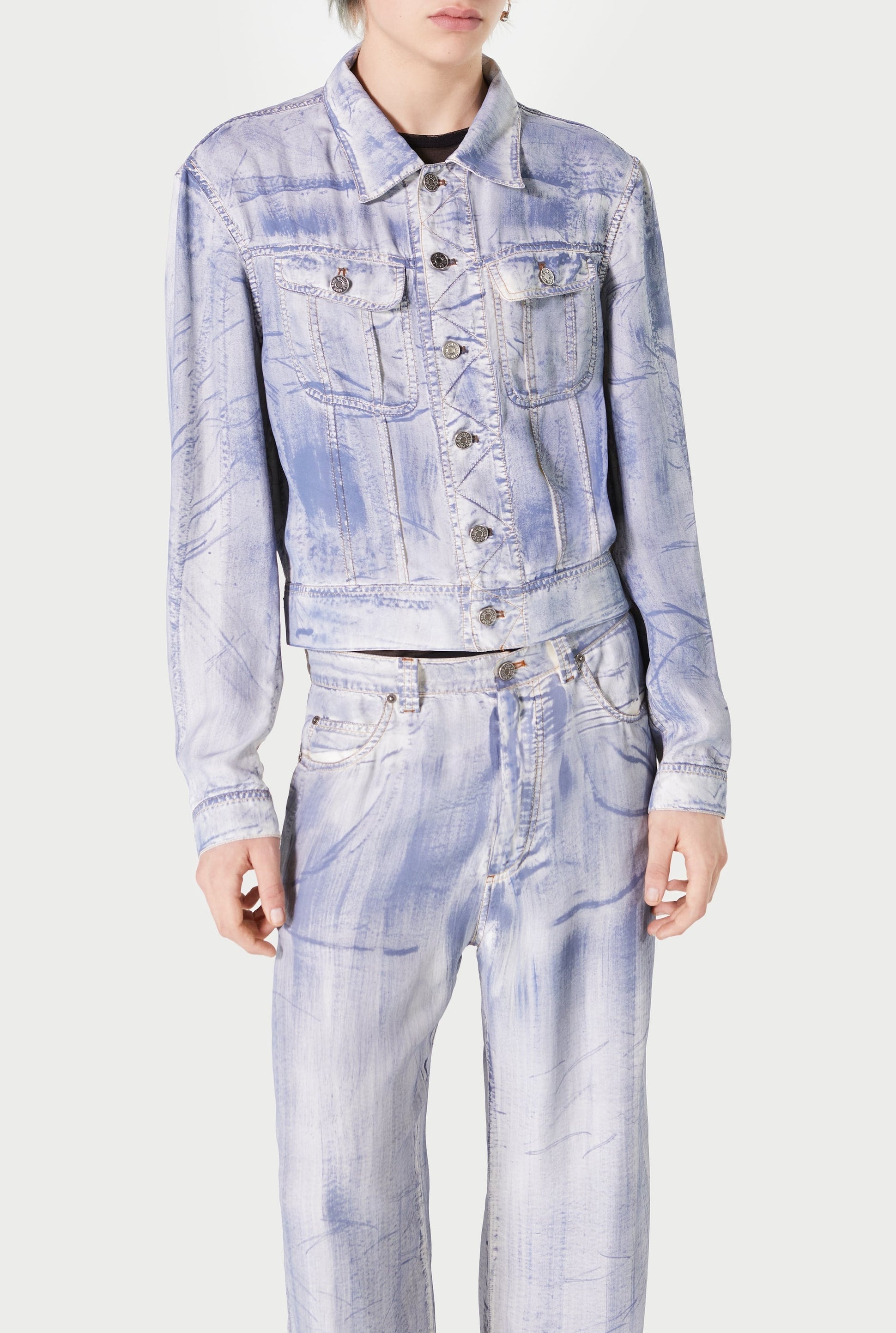 Veste à poches en soie - Ecru & Blue