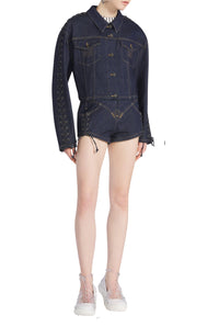 Veste Flower à lacets en denim - Indigo