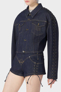 Veste Flower à lacets en denim - Indigo