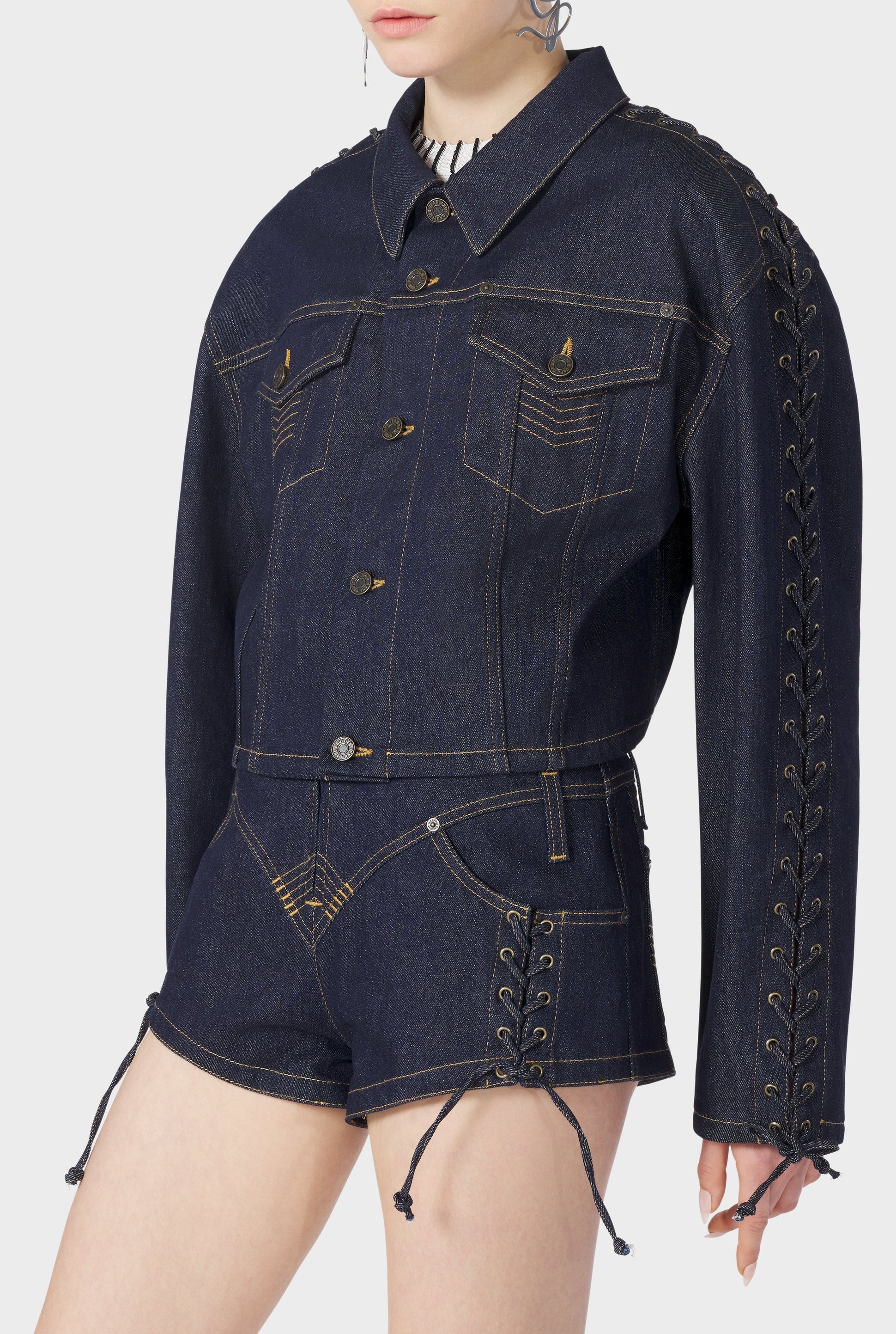 Veste Flower à lacets en denim - Indigo