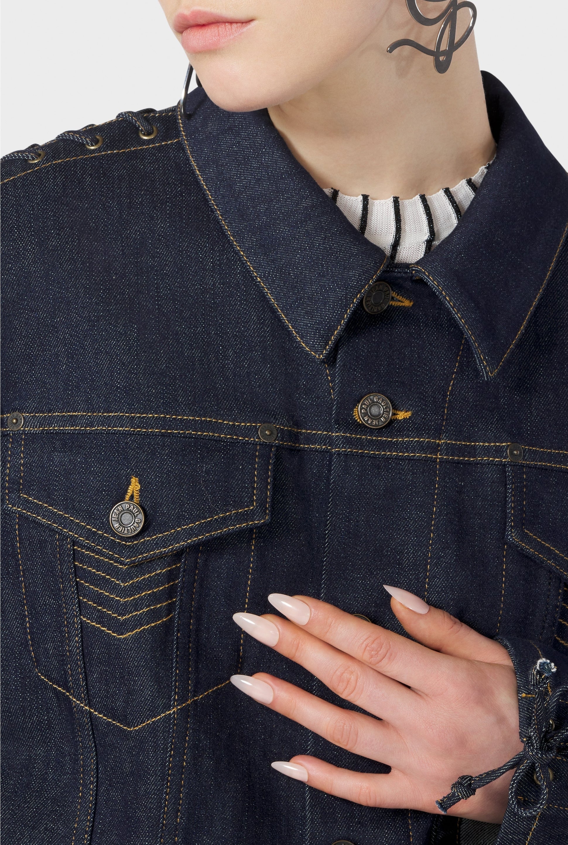 Veste Flower à lacets en denim - Indigo