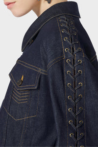 Veste Flower à lacets en denim - Indigo