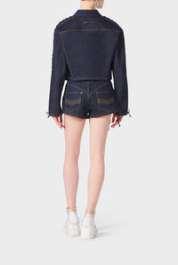 Veste Flower à lacets en denim - Indigo