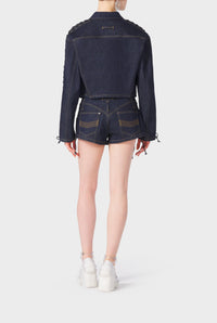 Veste Flower à lacets en denim - Indigo