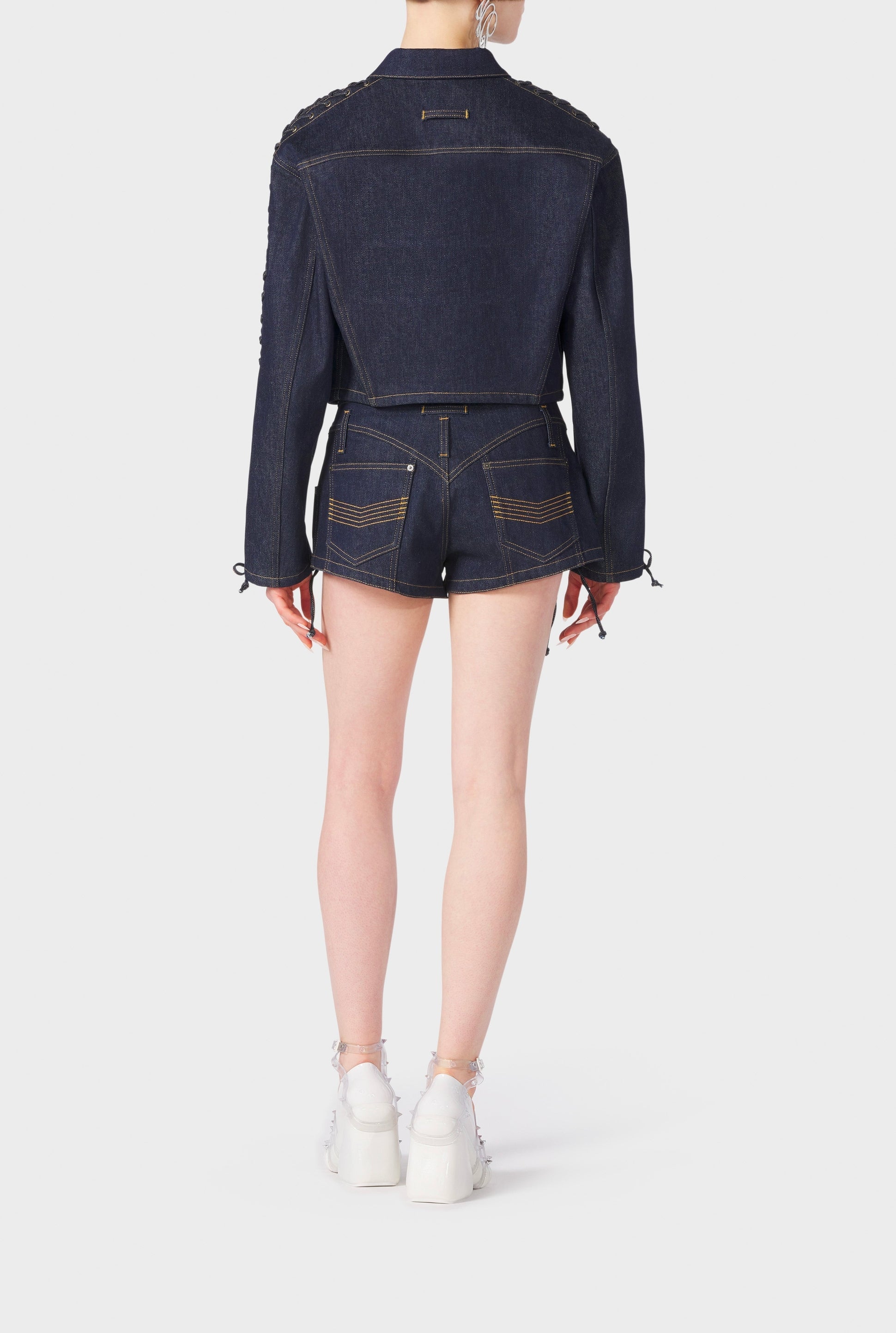Veste Flower à lacets en denim - Indigo