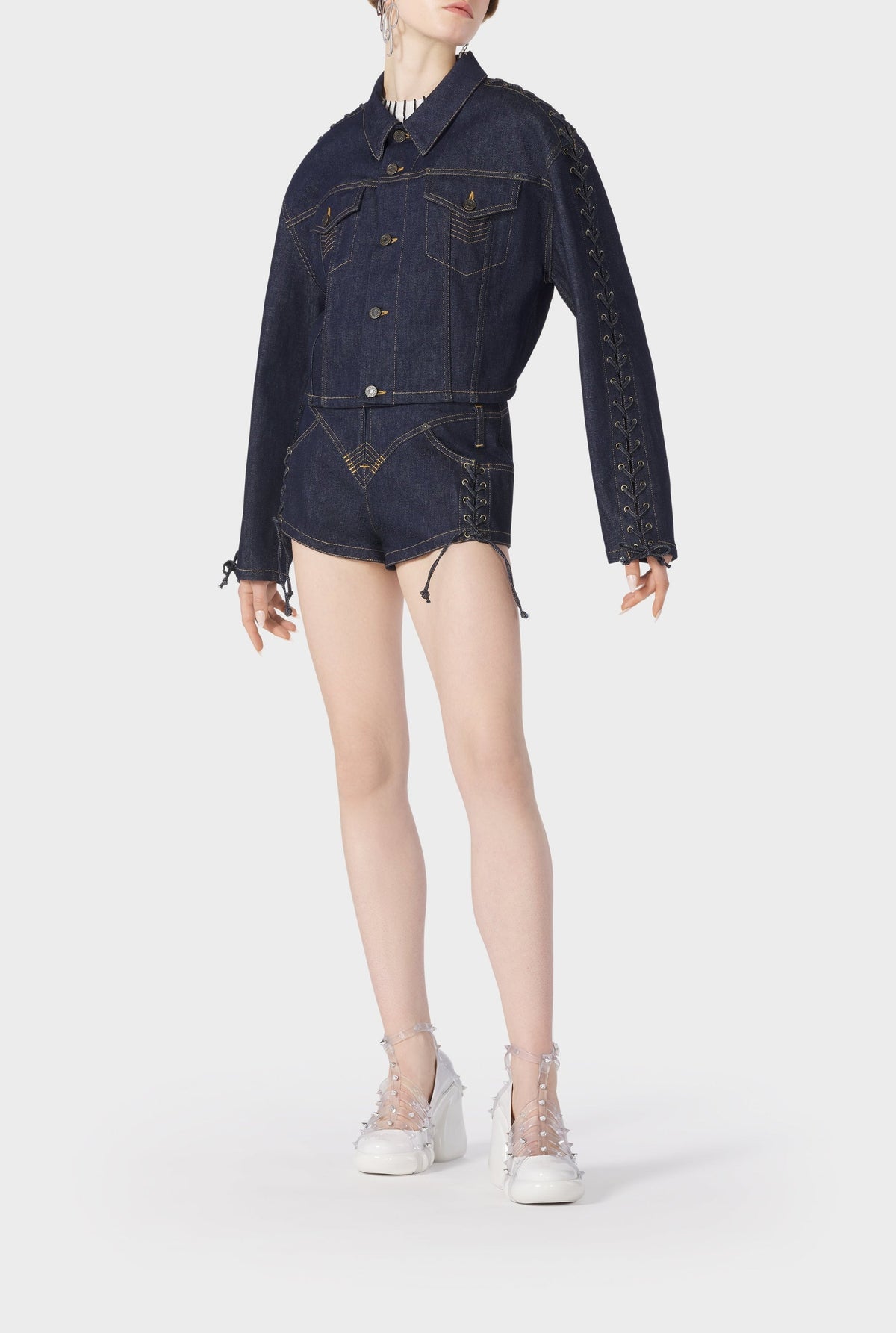 Veste Flower à lacets en denim - Indigo