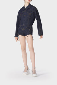Veste Flower à lacets en denim - Indigo